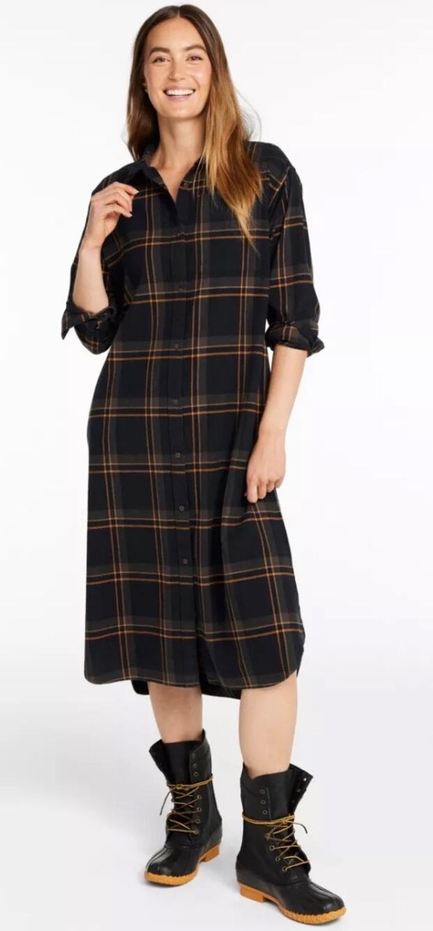 L.L.Bean Women's Signature Camp Flannel Plaid Midi Dress Cotton Women's 1X Tall